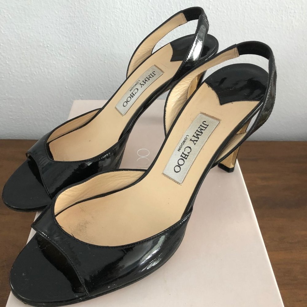 Jimmy Choo Black Patent Leather Kirsty Sandal 38.5